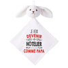 Doudou Bébé Lapin Je Veux Devenir Hotelier comme Papa Gaze de Coton Cadeau Baby Shower
