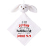 Doudou Bébé Lapin Je Veux Devenir Handballeur comme Papa Gaze de Coton Cadeau Baby Shower