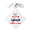 Doudou Bébé Lapin Je Veux Devenir Handballeuse comme Maman Gaze de Coton Cadeau Baby Shower
