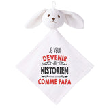 Doudou Bébé Lapin Je Veux Devenir Historien comme Papa Gaze de Coton Cadeau Baby Shower