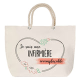Sac Fête des Mères Mamie Famille Idée Cadeau anniversaire Noël Travail Boulot Métier Départ Retraite Collègue Femme cabas shopping plage