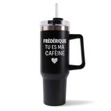 Mug isotherme Noir Frédérique Tu es ma caféine