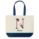 Sac de shopping bleu Nesrine Lettre Fleur