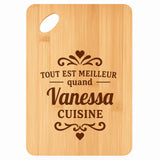 Planche bambou gravée personnalisée femme idée cadeau Fête des Mères apéro 30×20 prénom cuisine plateau fromage anniversaire noel maman mamie