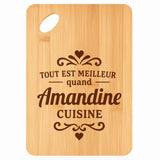 Planche bambou gravée personnalisée femme idée cadeau Fête des Mères apéro 30×20 prénom cuisine plateau fromage anniversaire noel maman mamie