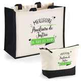 Cabas femme sac plage ou shopping tote bag pochette trousse Idée cadeau original pour anniversaire Noël travail départ retraite collègue famille fete des mères maman mamie