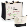 Cabas femme sac plage ou shopping tote bag pochette trousse Idée cadeau original pour anniversaire Noël travail départ retraite collègue famille fete des mères maman mamie