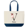 Sac de shopping bleu Victoria Lettre Fleur