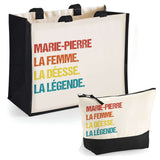Cabas femme sac plage ou shopping tote bag pochette trousse Idée cadeau original pour anniversaire Noël travail départ retraite collègue famille fete des mères maman mamie