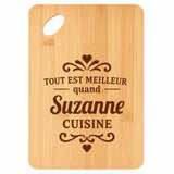 Planche bambou gravée personnalisée femme idée cadeau Fête des Mères apéro 30×20 prénom cuisine plateau fromage anniversaire noel maman mamie