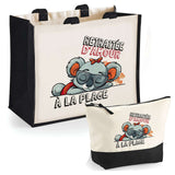 Cabas femme sac plage ou shopping tote bag pochette trousse Idée cadeau original pour anniversaire Noël travail départ retraite collègue famille fete des mères maman mamie