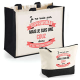 Cabas femme sac plage ou shopping tote bag pochette trousse Idée cadeau original pour anniversaire Noël travail départ retraite collègue famille fete des mères maman mamie