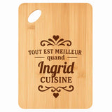 Planche bambou gravée personnalisée femme idée cadeau Fête des Mères apéro 30×20 prénom cuisine plateau fromage anniversaire noel maman mamie
