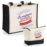 Cabas femme sac plage ou shopping tote bag pochette trousse Idée cadeau original pour anniversaire Noël travail départ retraite collègue famille fete des mères maman mamie