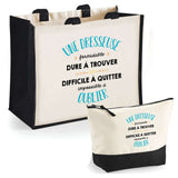 Cabas femme sac plage ou shopping tote bag pochette trousse Idée cadeau original pour anniversaire Noël travail départ retraite collègue famille fete des mères maman mamie
