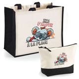 Cabas femme sac plage ou shopping tote bag pochette trousse Idée cadeau original pour anniversaire Noël travail départ retraite collègue famille fete des mères maman mamie