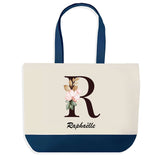 Sac de shopping bleu Raphaëlle Lettre Fleur