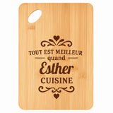 Planche bambou gravée personnalisée femme idée cadeau Fête des Mères apéro 30×20 prénom cuisine plateau fromage anniversaire noel maman mamie