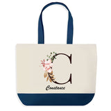 Sac de shopping bleu Constance Lettre Fleur