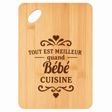 Planche bambou gravée personnalisée femme homme idée cadeau Fête des Mères Fête des Pères apéro papa maman prénom cuisine plateau fromage