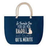 Sac de plage Bleu anse corde Ragdoll Travailler Dur pour mon Chat
