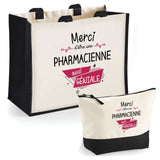 Cabas femme sac plage ou shopping tote bag pochette trousse Idée cadeau original pour anniversaire Noël travail départ retraite collègue famille fete des mères maman mamie