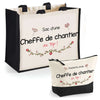 Cabas femme sac plage ou shopping tote bag pochette trousse Idée cadeau original pour anniversaire Noël travail départ retraite collègue famille fete des mères maman mamie