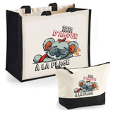 Cabas femme sac plage ou shopping tote bag pochette trousse Idée cadeau original pour anniversaire Noël travail départ retraite collègue famille fete des mères maman mamie