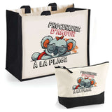 Cabas femme sac plage ou shopping tote bag pochette trousse Idée cadeau original pour anniversaire Noël travail départ retraite collègue famille fete des mères maman mamie