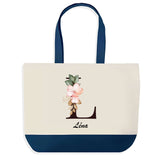 Sac de shopping bleu Léna Lettre Fleur