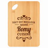 Planche bambou gravée personnalisée femme idée cadeau Fête des Mères apéro 30×20 prénom cuisine plateau fromage anniversaire noel maman mamie