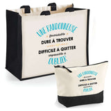 Cabas femme sac plage ou shopping tote bag pochette trousse Idée cadeau original pour anniversaire Noël travail départ retraite collègue famille fete des mères maman mamie