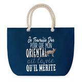 Sac de plage Bleu anse corde Oriental Travailler Dur pour mon Chat