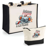 Cabas femme sac plage ou shopping tote bag pochette trousse Idée cadeau original pour anniversaire Noël travail départ retraite collègue famille fete des mères maman mamie