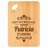 Planche bambou gravée personnalisée femme idée cadeau Fête des Mères apéro 30×20 prénom cuisine plateau fromage anniversaire noel maman mamie