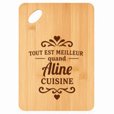 Planche bambou gravée personnalisée femme idée cadeau Fête des Mères apéro 30×20 prénom cuisine plateau fromage anniversaire noel maman mamie