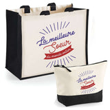 Cabas femme sac plage ou shopping tote bag pochette trousse Idée cadeau original pour anniversaire Noël travail départ retraite collègue famille fete des mères maman mamie
