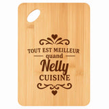 Planche bambou gravée personnalisée femme idée cadeau Fête des Mères apéro 30×20 prénom cuisine plateau fromage anniversaire noel maman mamie