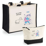 Cabas femme sac plage ou shopping tote bag pochette trousse Idée cadeau original pour anniversaire Noël travail départ retraite collègue famille fete des mères maman mamie