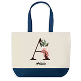 Sac de shopping bleu Arlette Lettre Fleur