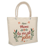 Sac Fête des Mères Mamie Famille Idée Cadeau anniversaire Noël Travail Boulot Métier Départ Retraite Collègue Femme cabas shopping plage