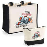 Cabas femme sac plage ou shopping tote bag pochette trousse Idée cadeau original pour anniversaire Noël travail départ retraite collègue famille fete des mères maman mamie