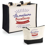 Cabas femme sac plage ou shopping tote bag pochette trousse Idée cadeau original pour anniversaire Noël travail départ retraite collègue famille fete des mères maman mamie