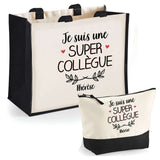 Cabas femme sac plage ou shopping tote bag pochette trousse Idée cadeau original pour anniversaire Noël travail départ retraite collègue famille fete des mères maman mamie