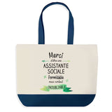 Sac de shopping bleu Merci Assistante Sociale Inoubliable Femme