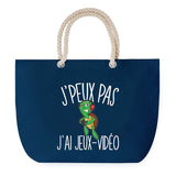 Sac de plage Bleu anse corde J'peux Pas Jeux Vidéo Tortue