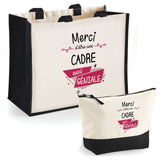 Cabas femme sac plage ou shopping tote bag pochette trousse Idée cadeau original pour anniversaire Noël travail départ retraite collègue famille fete des mères maman mamie
