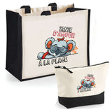 Cabas femme sac plage ou shopping tote bag pochette trousse Idée cadeau original pour anniversaire Noël travail départ retraite collègue famille fete des mères maman mamie