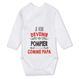 Body Bébé Manches Longues "Je Veux Devenir Pompier Comme Papa" - 100% Coton, Personnalisable Prénom - Cadeau Naissance - 2