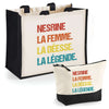 Cabas femme sac plage ou shopping tote bag pochette trousse Idée cadeau original pour anniversaire Noël travail départ retraite collègue famille fete des mères maman mamie